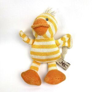 MAISON CHIC Rattle Duck Knit Plush Striped Baby Toy Crochet Stuffed Animal 8 in